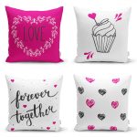 4'lü Sevgililer Günü Konseptli Özel Tasarım Modern Kombin Yastık Kırlent Kılıf Seti Realhomes