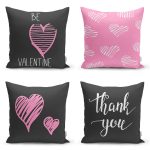 4'lü Sevgililer Günü Konseptli Özel Tasarım Modern Kombin Yastık Kırlent Kılıf Seti Realhomes