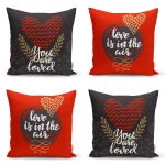 4'lü Sevgililer Günü Konseptli Özel Tasarım Modern Kombin Yastık Kırlent Kılıf Seti Realhomes