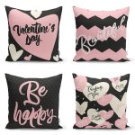 4'lü Sevgililer Günü Konseptli Özel Tasarım Modern Kombin Yastık Kırlent Kılıf Seti Realhomes
