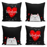 4'lü Sevgililer Günü Konseptli Özel Tasarım Modern Kombin Yastık Kırlent Kılıf Seti Realhomes
