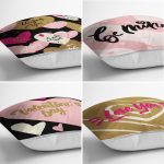 4'lü Sevgililer Günü Konseptli Özel Tasarım Modern Kombin Yastık Kırlent Kılıf Seti Realhomes