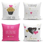 4'lü Sevgililer Günü Konseptli Özel Tasarım Modern Kombin Yastık Kırlent Kılıf Seti Realhomes