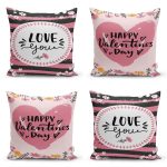 4'lü Sevgililer Günü Konseptli Özel Tasarım Modern Kombin Yastık Kırlent Kılıf Seti Realhomes