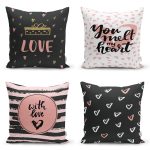 - Rh-K4luset673-Gorsel1 - Realhomes  4'lü Sevgililer Günü Konseptli Özel Tasarım Modern Kombin Yastık Kırlent Kılıf Seti Realhomes