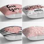 4'lü Sevgililer Günü Konseptli Özel Tasarım Modern Kombin Yastık Kırlent Kılıf Seti Realhomes