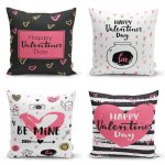- Rh-K4luset675-Gorsel1 - Realhomes  4'lü Sevgililer Günü Konseptli Özel Tasarım Modern Kombin Yastık Kırlent Kılıf Seti Realhomes