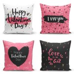 4'lü Sevgililer Günü Konseptli Özel Tasarım Modern Kombin Yastık Kırlent Kılıf Seti Realhomes