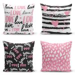 - Rh-K4luset681-Gorsel1 - Realhomes 4'lü Sevgililer Günü Konseptli Özel Tasarım Modern Kombin Yastık Kırlent Kılıf Seti Realhomes