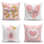 4'lü Sevgililer Günü Konseptli Özel Tasarım Modern Kombin Yastık Kırlent Kılıf Seti Realhomes