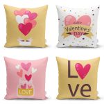 4'lü Sevgililer Günü Konseptli Özel Tasarım Modern Kombin Yastık Kırlent Kılıf Seti Realhomes
