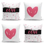 4'lü Sevgililer Günü Konseptli Özel Tasarım Modern Kombin Yastık Kırlent Kılıf Seti Realhomes