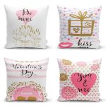 4'lü Sevgililer Günü Konseptli Özel Tasarım Modern Kombin Yastık Kırlent Kılıf Seti Realhomes