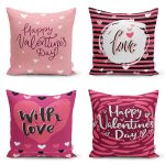4'lü Sevgililer Günü Konseptli Özel Tasarım Modern Kombin Yastık Kırlent Kılıf Seti Realhomes