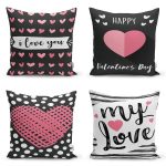 4'lü Sevgililer Günü Konseptli Özel Tasarım Modern Kombin Yastık Kırlent Kılıf Seti Realhomes