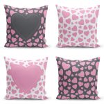 4'lü Sevgililer Günü Konseptli Özel Tasarım Modern Kombin Yastık Kırlent Kılıf Seti Realhomes