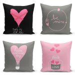 - Rh-K4luset696-Gorsel1 - Realhomes  4'lü Sevgililer Günü Konseptli Özel Tasarım Modern Kombin Yastık Kırlent Kılıf Seti Realhomes