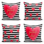 4'lü Sevgililer Günü Konseptli Özel Tasarım Modern Kombin Yastık Kırlent Kılıf Seti Realhomes