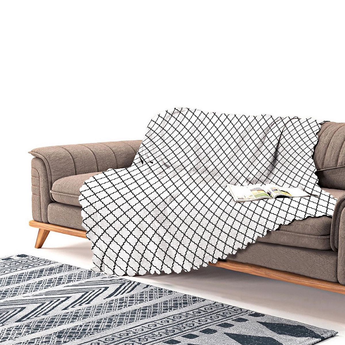 Realhomes Siyah Beyaz Ogea Desenli Modern Sonil Koltuk Sali Realhomes