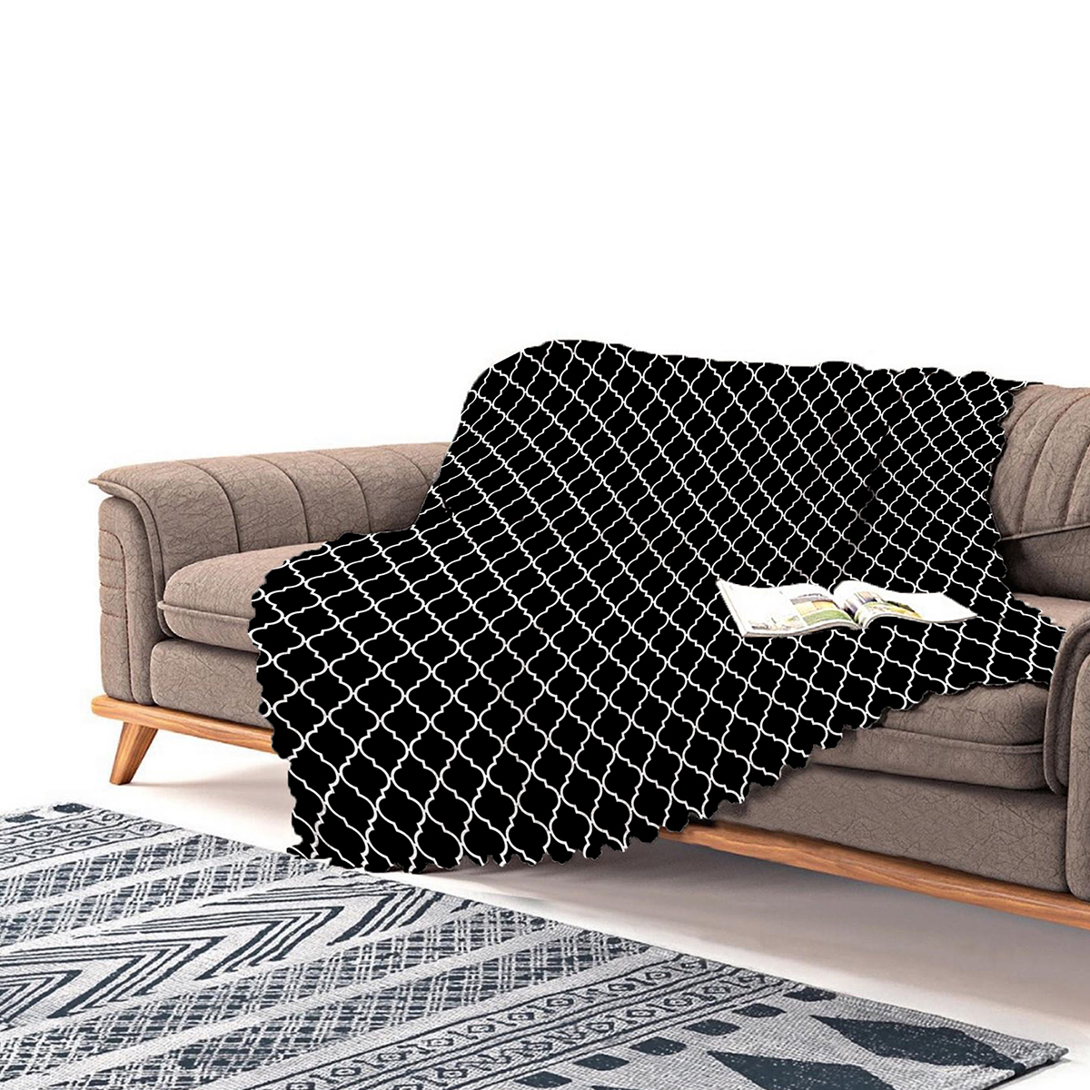 Realhomes Siyah Zemin Ogea Desenli Dijital Baskili Sonil Koltuk Sali Realhomes