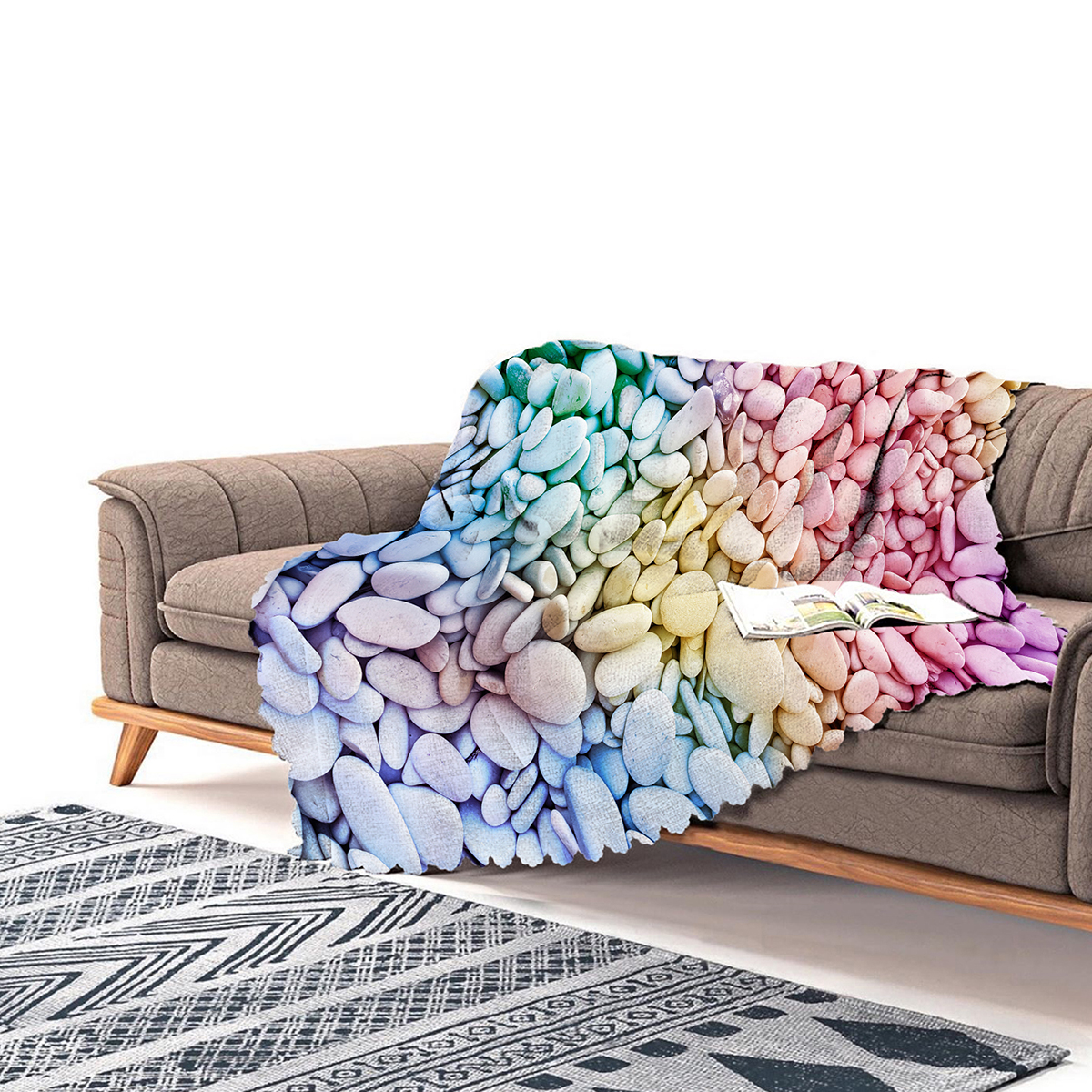 Realhomes Renkli Cakil Taslari Motifli Dijital Baskili Modern Sonil Koltuk Ortusu Realhomes