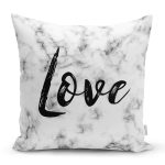 Mermer Zemin Üzerinde Love Yazılı Özel Tasarım Modern Yastık Kırlent Kılıfı Realhomes