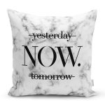 Mermer Zeminde NOW Yazılı Özel Tasarım Modern Yastık Kırlent Kılıfı Realhomes