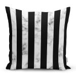 Mermer ve Siyah Çizgili Dijital Baskılı Dekoratif Yastık Kırlent Kılıfı Realhomes