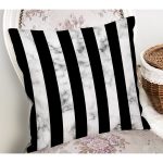Mermer ve Siyah Çizgili Dijital Baskılı Dekoratif Yastık Kırlent Kılıfı Realhomes