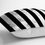 Mermer ve Siyah Çizgili Dijital Baskılı Dekoratif Yastık Kırlent Kılıfı Realhomes