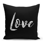 Siyah Zeminde Mermer Motifli Love Yazılı Dekoratif Yastık Kırlent Kılıfı Realhomes