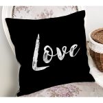 Siyah Zeminde Mermer Motifli Love Yazılı Dekoratif Yastık Kırlent Kılıfı Realhomes
