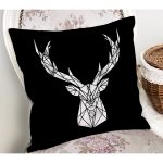 Siyah Zeminde Mermer Motifli Geyik Tasarımlı Dekoratif Yastık Kırlent Kılıfı Realhomes