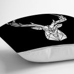 Siyah Zeminde Mermer Motifli Geyik Tasarımlı Dekoratif Yastık Kırlent Kılıfı Realhomes