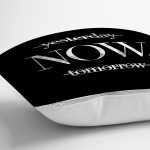 - Rh-K9271-Gorsel3 - Realhomes Siyah Zeminde Mermer Motifli NOW Yazılı Modern Yastık Kırlent Kılıfı Realhomes