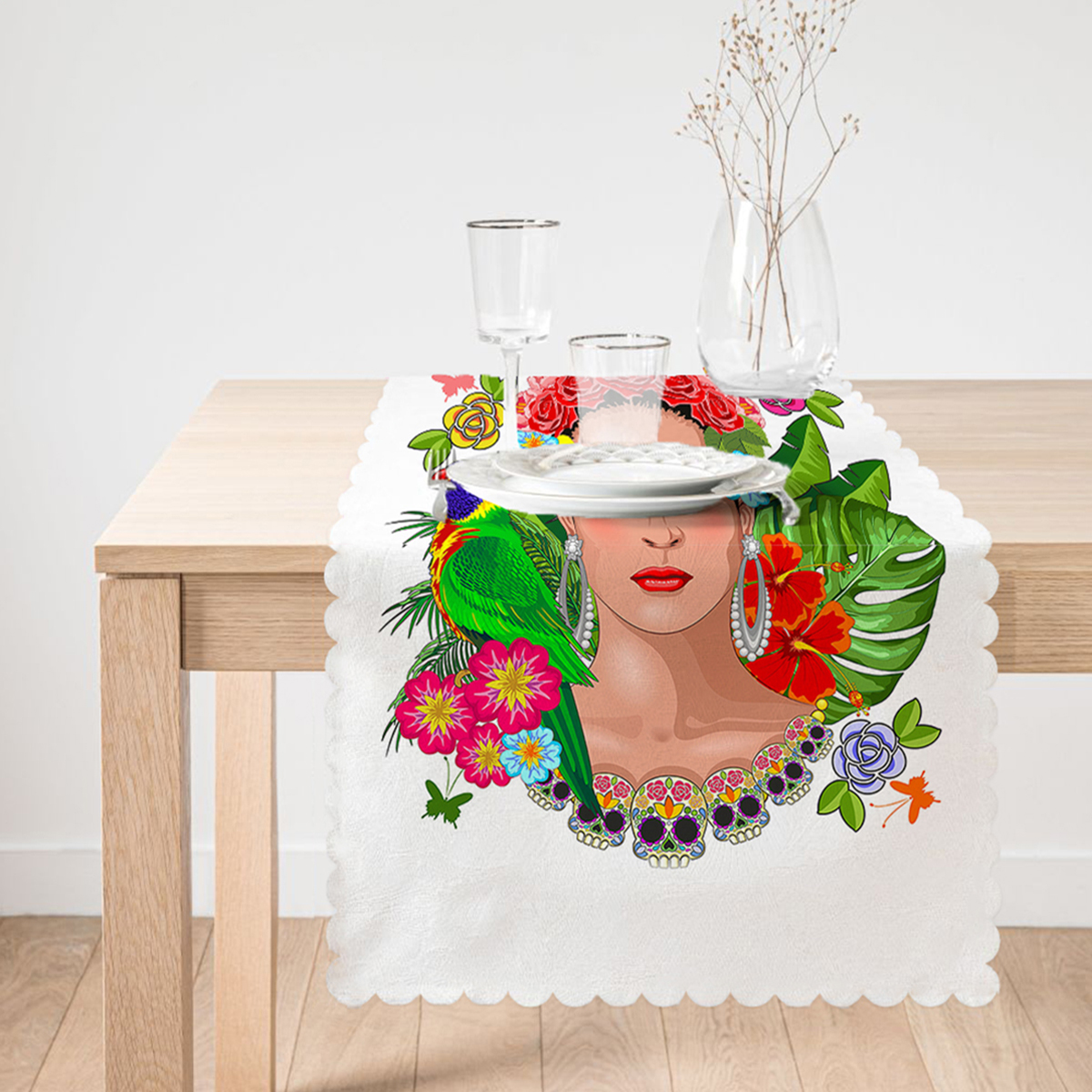 Özel Tasarım Frida Kahlo Tasarımlı Dekoratif Runner Realhomes