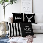 - Sonil-K4luset730-Gorsel1 - Realhomes  4'lü Çift Taraflı Siyah Zeminde Mermer Tasarımlı Dekoratif Şönil Yastık Kırlent Kılıfı Seti Realhomes