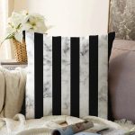 Mermer ve Siyah Çizgili Dijital Baskılı Dekoratif Raşel Kadife Yastık Kırlent Kılıfı Realhomes