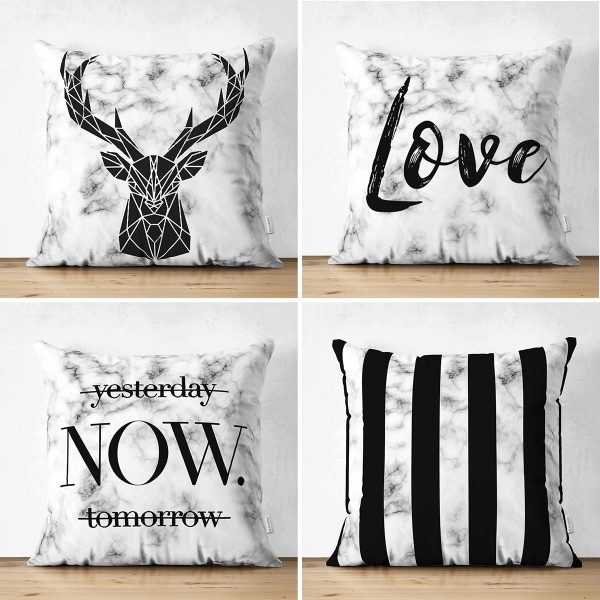 - Suet-K4luset729-Gorsel1 - Realhomes  4'lü Çift Taraflı Siyah Zeminde Mermer Tasarımlı Dekoratif Şönil Yastık Kırlent Kılıfı Seti Realhomes