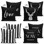 - Suet-K4luset730-Gorsel2 - Realhomes  4'lü Çift Taraflı Siyah Zeminde Mermer Tasarımlı Dekoratif Süet Yastık Kırlent Kılıfı Seti Realhomes