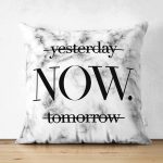 - Suet-K9267-Gorsel1 - Realhomes  Çift Taraflı Mermer Zeminde NOW Yazılı Özel Tasarım Modern Süet Yastık Kırlent Kılıfı Realhomes