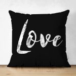 - Suet-K9269-Gorsel1 - Realhomes  Çift Taraflı Siyah Zeminde Mermer Motifli Love Yazılı Dekoratif Süet Yastık Kırlent Kılıfı Realhomes