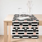 Realhomes Siyah Çizgili Kaktüs Motifli Dijital Baskılı Süet Runner Realhomes