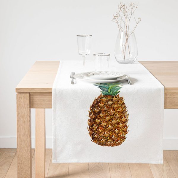 Realhomes Ananas Desenli Dijital Baskı Dekoratif Süet Runner Realhomes