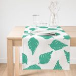 - SuetRunner-2073-Gorsel1 - Realhomes Realhomes Beyaz Temalı Mint Yeşili Yaprak Motifli Dekoratif Süet Runner Realhomes