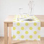 Realhomes Sarı Puantiyeli Dijital Baskılı Dekoratif Süet Runner Realhomes