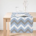 Realhomes Mavi Gri Zigzag Desenli Dijital Baskılı Dekoratif Süet Runner Realhomes