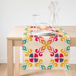 Realhomes Krem Zeminli Geometrik Dijital Baskılı Süet Runner Realhomes