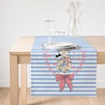 Realhomes Mavi Çizgili Fashion Gırl Dijital Baskılı Dekoratif Süet Runner Realhomes