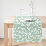 Realhomes Mind Yeşili Zeminli Yaprak Motifli Dijital Baskılı Süet Runner Realhomes